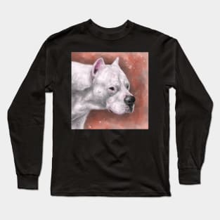 Painting of A Dogo Argentino on a Grungy Peach Background Long Sleeve T-Shirt